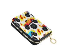 RFID Blocking Credit Card Wallets Women Wallet Zip Around Leather Coin Purse Wallet with Zipper Cartoon Monster Trucks