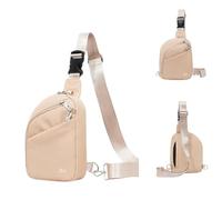 RFID-Blocking Crossbody Bag Unisex Oxford Chest Bag for Travel, Khaki | Weighs 200 g, Adjustable to 130 cm, 4 built-in and 2 zip pockets, Hidden zipper deters theft, Splash-resistant fabric