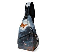 Rfid Blocking Crossbody Sling Bag for Women Men, Butterfly Moon Flower Travel Sling Handbags Backpack, Shoulder Bags, Chest Bag Pack Man Purse, Casual Daypacks for Hiking Running Cycling-Black