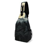 Rfid Blocking Crossbody Sling Bag for Women Men, Forest Japanese Moon Travel Sling Handbags Backpack, Shoulder Bags, Chest Bag Pack Man Purse, Casual Daypacks for Hiking Running Cycling-Black
