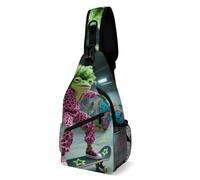 Rfid Blocking Crossbody Sling Bag for Women Men, Funky Skateboard Frog Travel Sling Handbags Backpack, Shoulder Bags, Chest Bag Pack Man Purse, Casual Daypacks for Hiking Running Cycling-Black