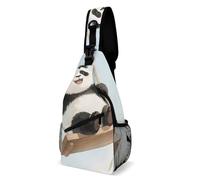 Rfid Blocking Crossbody Sling Bag for Women Men, Panda with Balloon Travel Sling Handbags Backpack, Shoulder Bags, Chest Bag Pack Man Purse, Casual Daypacks for Hiking Running Cycling-Black