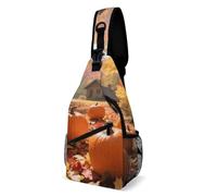 Rfid Blocking Crossbody Sling Bag for Women Men, Pumpkin Leaf Travel Sling Handbags Backpack, Shoulder Bags, Chest Bag Pack Man Purse, Casual Daypacks for Hiking Running Cycling-Black