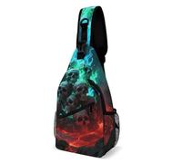 Rfid Blocking Crossbody Sling Bag for Women Men, Skulls Burning Fire Flames Travel Sling Handbags Backpack, Shoulder Bags, Chest Bag Pack Man Purse, Casual Daypacks for Hiking Running Cycling-Black
