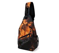 Rfid Blocking Crossbody Sling Bag for Women Men, Skulls Burning Fire Travel Sling Handbags Backpack, Shoulder Bags, Chest Bag Pack Man Purse, Casual Daypacks for Hiking Running Cycling-Black