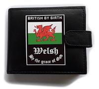 RFID Blocking Leather Wallet - British by Birth, Welsh by The Grace of God - Black Bifold with Welsh Flag - Patriotic Gift for Men - Secure & Stylish
