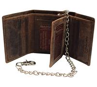 MARSHAL RFID Blocking Mens Chain Biker Vintage Genuine Leather Classic Trifold Wallet, Brown with Chain, Trifold Chain Wallet