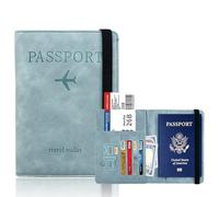 RFID Blocking Passport Holder Multi-Function PU Leather Document Bag Travel Wallet with Card Slots SIM Elastic Strap 3D Embossing Sturdy Durable