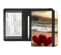 RFID Blocking Passport Holder & Vaccine Card Protector - Waterproof Travel Document Organizer with CDC Card Slot,Credit Card Pockets - PU Leather Cover for Women & Men,Two Red Hearts On The Beach