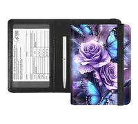 RFID Blocking Passport Holder & Vaccine Card Protector - Waterproof Travel Document Organizer with CDC Card Slot,Credit Card Pockets - PU Leather Cover for Women & Men, Roses Blue Butterflies