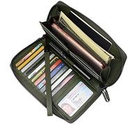 Rfid Blocking Purses for Women Real Leather Zip Around Large Travel Mobile Phone Ladies Long Money Purses Wallet, 18 Card Slots (Olive Green)