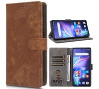 RFID Blocking Wallet Case for Fairphone 6, Card Holder Magnetic Cover for Fairphone 6-Brown