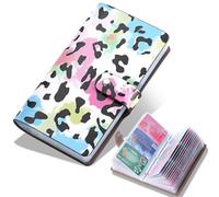 RFID Credit Card Holder, Leather Business Card Organizer with 96 Card Slots, Credit Card Case for Managing Your Different Cards and Important Documents to Prevent Loss or Damage (Leopard Print)
