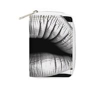 RFID Credit Card Holder Wallets for Women Cute Small Leather Ladies Cardholder Wallets Lips Printed In Black And White Stripes Card Organizer Case with Zipper, style, 16x11.5cm