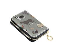 RFID Credit Card Holder Wallets Horse Cow Sheep Goat for Women, Grey Animal Leather Zipper Card Case Accordion Wallet for Ladies Gift