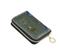 RFID Credit Card Holder Wallets Insects Bugs Pattern for Women, Green Leather Zipper Card Case Accordion Wallet for Ladies Gift