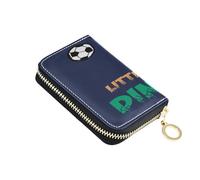RFID Credit Card Holder Wallets Little Dino Soccer Cute for Women, Dinosaur Animal Leather Zipper Card Case Accordion Wallet for Ladies Gift