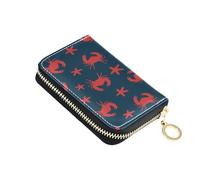 RFID Credit Card Holder Wallets Ocean Red Crabs for Women, Star Leather Zipper Card Case Accordion Wallet for Ladies Gift