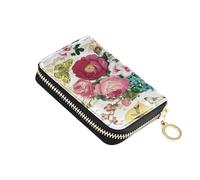 RFID Credit Card Holder Wallets Spring Summer Hearts Flower Blossoms for Women, Valentine's Day Leather Zipper Card Case Accordion Wallet for Ladies Gift
