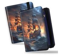 Rfid Passport Holder for Travel with Pen Slot, PU Leather Passport Wallet with Card Slots, SIM Card Holder, Elastic Strap, Passport Cover Case for Women Men, Travel Essentials, Pirate Ship Storm