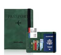 RFID Passport Holder Wallet: Leather Travel Passport Cover with Card Slots, Boarding Pass Pocket | Family Set of 4 (Black, Blue, Red, Brown)