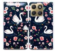 RFID Safe Case for Motorola Edge 2026,RFID Blocking,Swan Red Flowers Leather Flip Phone Case Wallet Cover with Card Slot Holder Kickstand for Motorola Moto Edge 2026