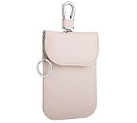 RFID Signal Blocker Faraday Pouch for Car Keys, Gate Remote, Premium PU Leather, Jammer for Keyless Entry, Relay Attack Prevention, Anti-Theft Protection (Beige)