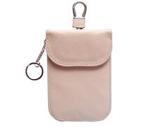 RFID Signal Blocker Faraday Pouch for Car Keys, Premium PU Leather, Jammer for Keyless Entry, Relay Attack Prevention, Plus Size (Beige)