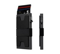 RFID Wallet for Men, RFID Blocking Card Holder Pop-up, Card Holder Men for Secure Daily Use, Aluminum Metal Credit Card Holder with Cash Strap with Expandable Backplate & Cash Band, Holds 8+ Cards