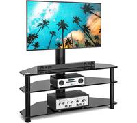 RFIVER Corner TV Stand for 32-70 inch LED LCD OLED Plasma Flat Curved TVs, Height Adjustable TV Cabinet With Bracket up to 40kgs, Swivel TV Floor Stand with Tempered Glass Shelves Max VESA 600x400mm