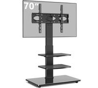 RFIVER Freestanding Floor TV Stand for 32-70 inch TVs up to 50kg, Black | Universal Tall TV Stand Unit, Swivel Height Adjustable, Corner TV Stand, Space Saving, 3-Tier Shelves, Max VESA 400x400mm