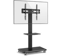 RFIVER Mobile TV Stand on Wheels for 26-70 inch, 40kgs, VESA 400x400 mm | Height Adjustable Swivel Mobile TV Cart, Tall Rolling TV Trolley with Wooden Base Easy Assembly, Black