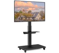 RFIVER Mobile TV Stand on Wheels for Most Flat Curved 32-70 inch TVs, Swivel Rolling TV Stand with Wooden Base, Height Adjustable with 1 Shelf Max VESA 400x400 mm up to 35kgs