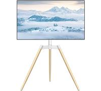 RFIVER Tripod TV Stand for 32-65 Inch Screen up to 35 kg, VESA 400x400mm | Height Adjustable Television Easel, Design Wooden Floor TV Stand With Swivel, Wooden Television Tripod, White