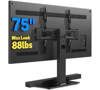 Rfiver Universal Swivel Table Top TV Stand for 37 to 65, 70 75 inch TVs, Height Adjustable Table Top TV Stand Mount with Tilt, Heavy Duty TV Replacement Stand with Tempered Glass Base Up to 110lbs