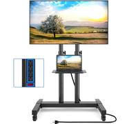 Rfiver Upgraded Mobile TV Stand with Power Outlet for 32-85 Inch TVs, Heavy Duty Rolling TV Cart on Wheels up to 132 lbs, Height Adjustable Portable TV Stand with AV Shelf for Bedroom, Home, Office