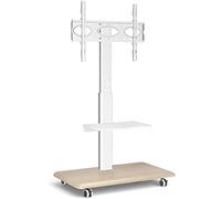 RFIVER White Mobile Swivel TV Stand on Wheels for Most Flat Curved 26-70 inch TVs Tall Rolling TV Trolley with Wooden Base Easy Assembly Max VESA 400x400 mm