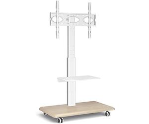 RFIVER White Mobile Swivel TV Stand on Wheels for Most Flat Curved 26-70 inch TVs Tall Rolling TV Trolley with Wooden Base Easy Assembly Max VESA 400x400 mm
