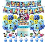 RFJYGWQM Teen Titans Go 32PCS Teen Party Decorations, Teen Birthday Party Supplies with Balloon, Happy Birthday Banner, Cake Topper, Cupcake Toppers, Cutouts in Pink Or White