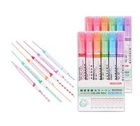 rflaueo 12pcs Curve Highlighter Pen Set Colored Curve Pens with 6 Different Curve Shapes Fine Tips Dual Tip Curve Pens for Journal Notes School Supplies(U48-12)