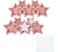 rflaueo 2pc Star Silicone Lollipop Moulds, Reusable DIY Hard Candy Chocolate Lollipop Molds with Sticks, Food Grade Silicone Baking Moulds for Kids Party, Cake Decoration, Homemade Sweets (L17-2)