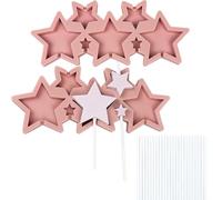 rflaueo 2Pcs Star Silicone Lollipop Molds, Chocolate Moulds Sticks(L17-2) | Reusable DIY Candy Molds For Kids Party and Cake Decoration, Comes With Lollipop Sticks, Safe Silicone For Homemade Sweets