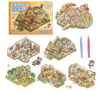 rflaueo 6 Sets DIY 3D Sticker Scene Book Sticker for Adults, Make Your Own Miniature House Scene Sticker Book, Reusable Sticker Activity Book, Creative Gift, Relief Stress Pass The Time(L37-6)