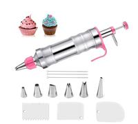 rflaueo Icing Sets for Cake Decorating Stainless Steel Pieces Dessert Syringe Kit Baking Tools with 6 Pieces Icing Nozzles, Dessert Cream Scraper(U164-1)