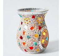 rflaueo Mosaic Glass Essential Oil Burner Wax Melt Burner something different Large Silver Crackle Oil Burner(U368-1)