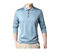 Rfmfkkg Bamboo-Fiber Polo Shirt Men Long Sleeve Collard Soft and Breathable Seamless Top Blue Asian-Size-M