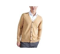 Rfmfkkg Men's Knitting Cashmere Wool Cardigan Outerwear V Collar Solid Color Keep Warm Cardigan Khaki XXXL