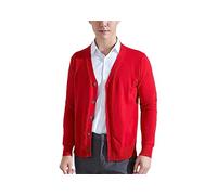 Rfmfkkg Men's Knitting Cashmere Wool Cardigan Outerwear V Collar Solid Color Keep Warm Cardigan red XL