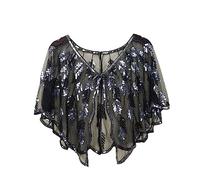 Rfmfkkg Vintage Women Shawl 1920S Sequin Beaded Flapper Cape Evening Wrap Shrug Cover Up Black Silver Shawl One Size