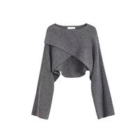 Rfmfkkg Women's Irregular Short Knitted Sweater Round Neck Long Sleeve Solid Color Top Gray top XL 62.5-6KG